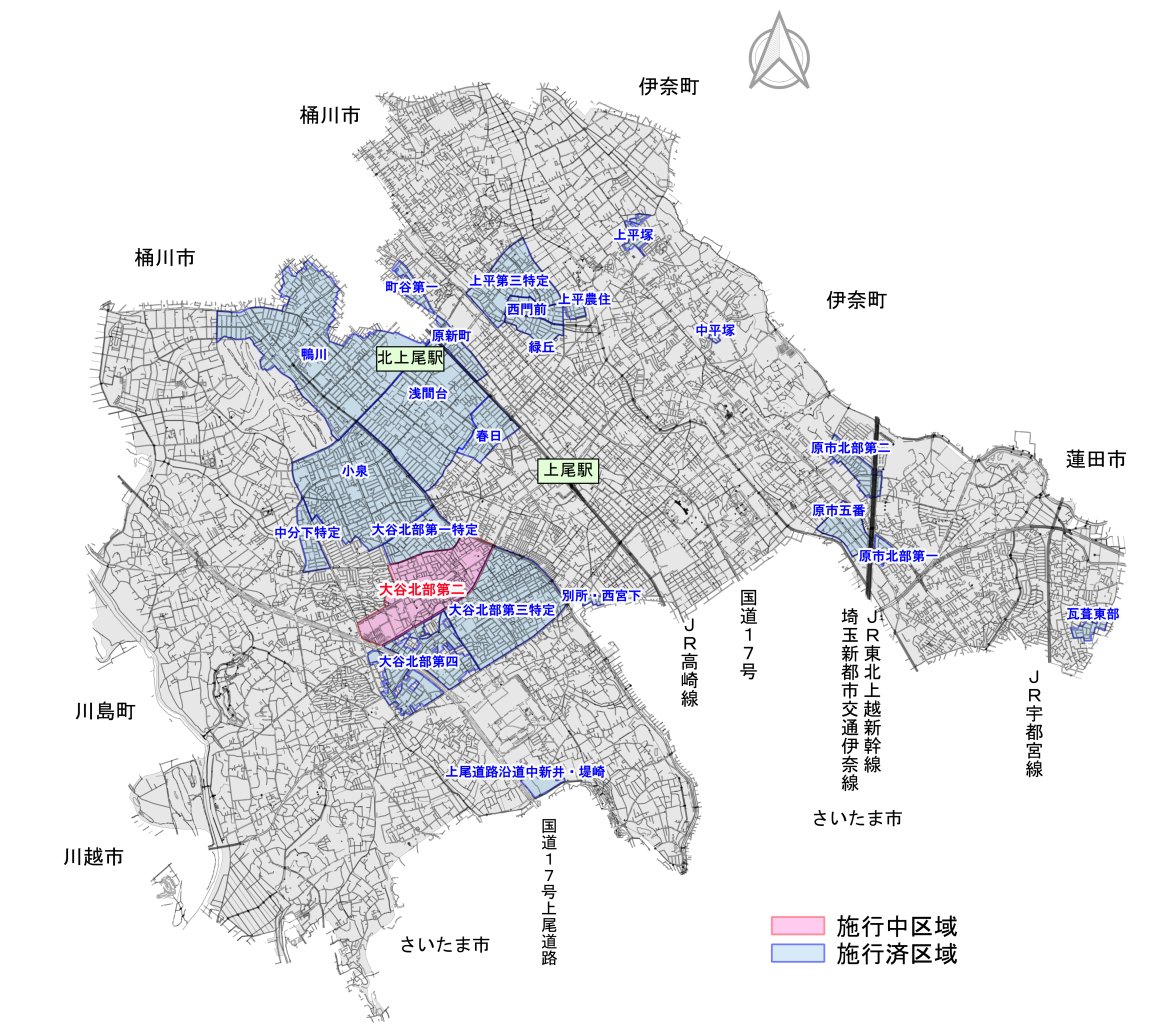 上尾市内土地区画整理事業概要図