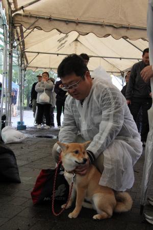 犬をほめる飼い主